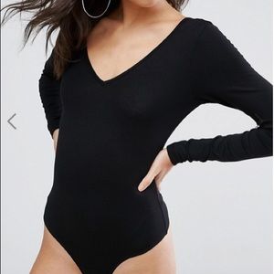 ASOS long sleeve V front and back bodysuit